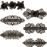 Geyoga vintage bronze hollow carving flower barrette for elegant half-up styling