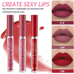 Labiales líquidos Geyomi en tres tonos beige para labios duraderos.