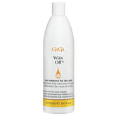 GiGi Wax Off remover bottle pour demonstrates easy post-wax cleanup and soothing hydration.