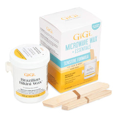GIGI Brazilian Microwave Wax bottle closeup for quick at-home waxing