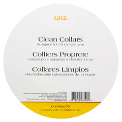 GIGI Clean Collars on a 14 oz wax warmer catching drips to keep the station clean.