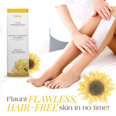 GIGI cloth epilating strips in box, large 3x9 size for broad areas.