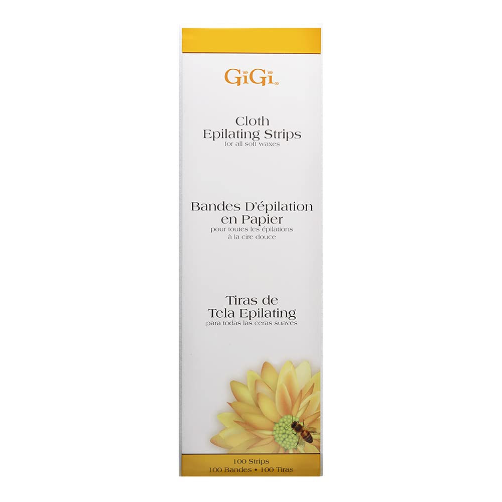 GIGI cloth epilating strips 3x9 in hand, ideal for large areas like arms and legs.