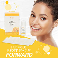 GIGI facial wax strips close-up with honey formula for gentle removal