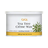 GiGi Tea Tree Crème Wax face close-up showing smooth, gentle application for sensitive skin.