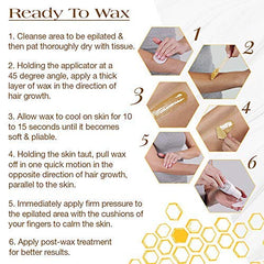 Wax application close-up showing strip-free formula for delicate areas