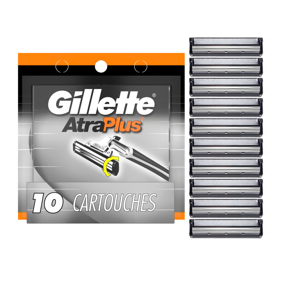 Gillette AltraPlus pivoting twin-blades refill for contour-following closeness.
