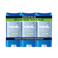 Gillette antitranspirante gel transparente Power Rush, botella visible con protección duradera.