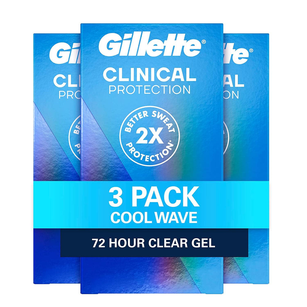 Gillette Clinical Clear Gel multipack front view showing long lasting freshness.