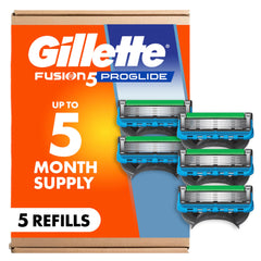Gillette Fusion5 ProGlide refills with large lubrication strip for smoother glide.