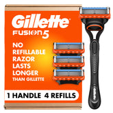 Gillette Fusion5 razor handle shown for a steady grip in wet conditions.