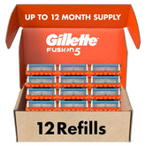 Gillette Fusion5 refills front view show 12-count package for a smooth shave.