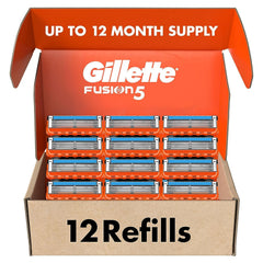 Gillette Fusion5 refills front view show 12-count package for a smooth shave.