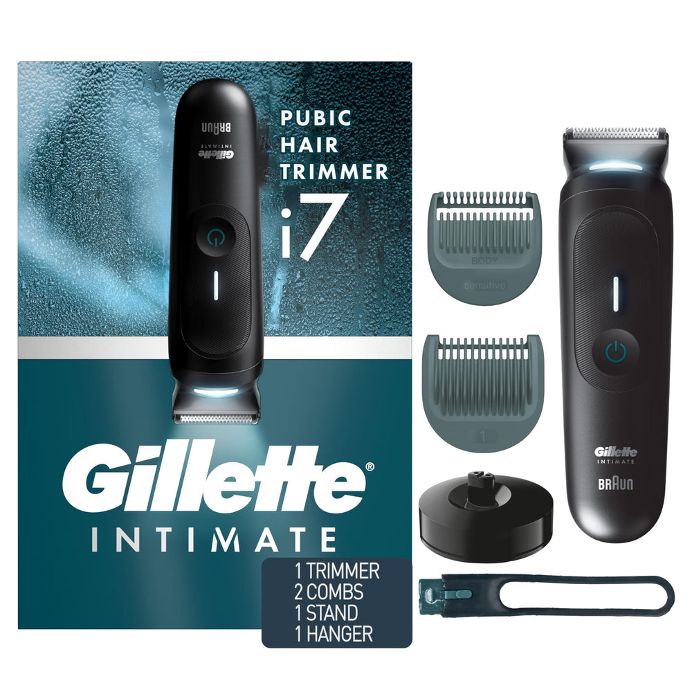 Gillette i7 Intimate trimmer with two combs for safer, even trims.