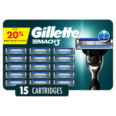 Gillette Mach3 razor blade refill pack showing three blades for a close shave.