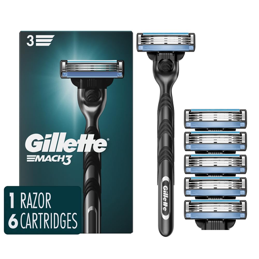 Gillette Mach3 razor handle closeup for a steady grip during daily shaves.