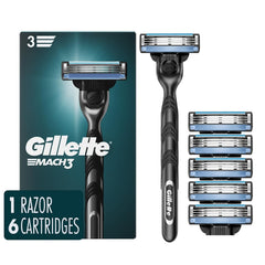Gillette Mach3 razor handle closeup for a steady grip during daily shaves.