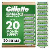 Gillette Mach3 Sensitive blade refill with smooth glide for sensitive skin.