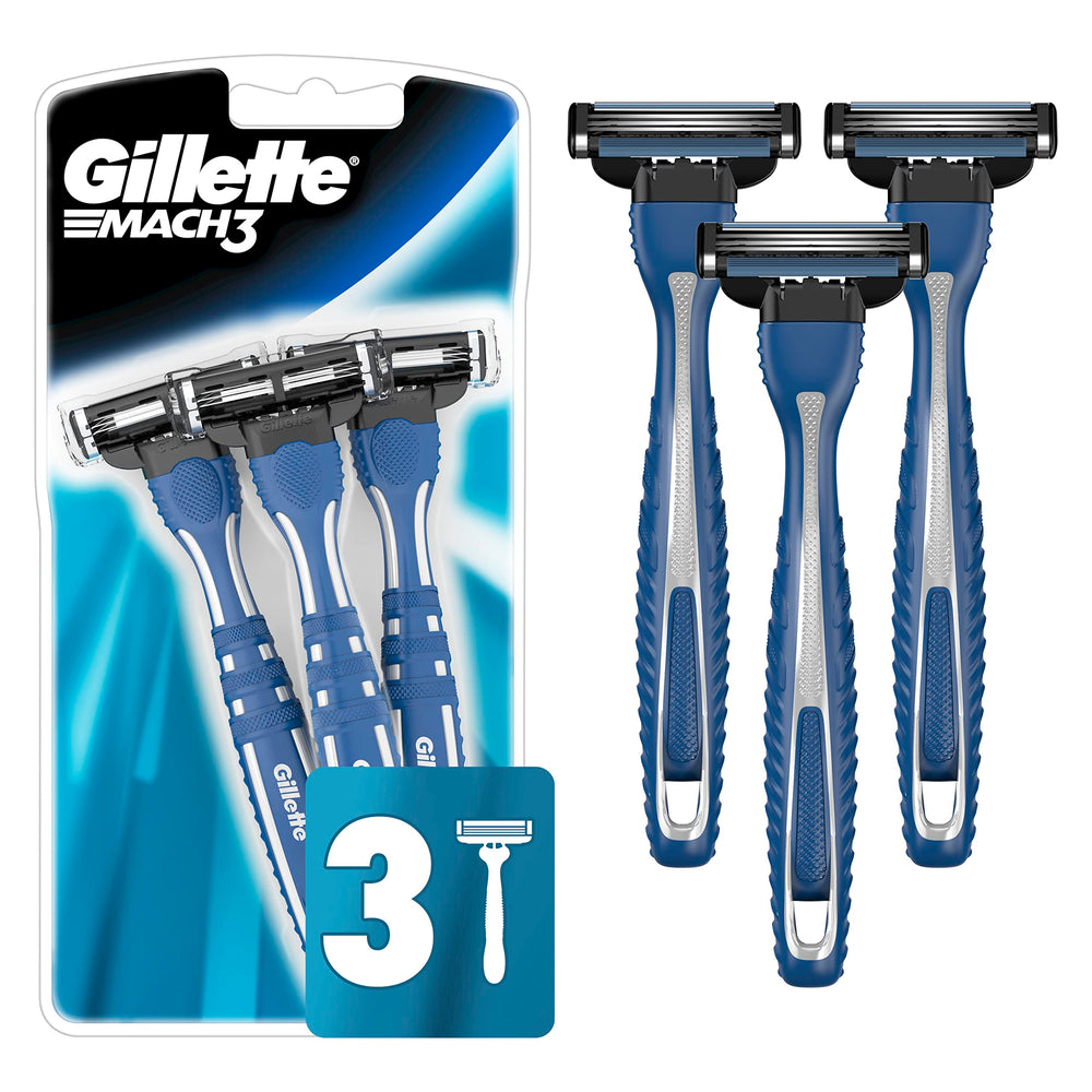 Gillette Mach3 razor close-up with three blades for smooth glide and comfort