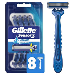 Gillette Sensor3 Comfort razor with ergonomic-handle for precise control on every shave.