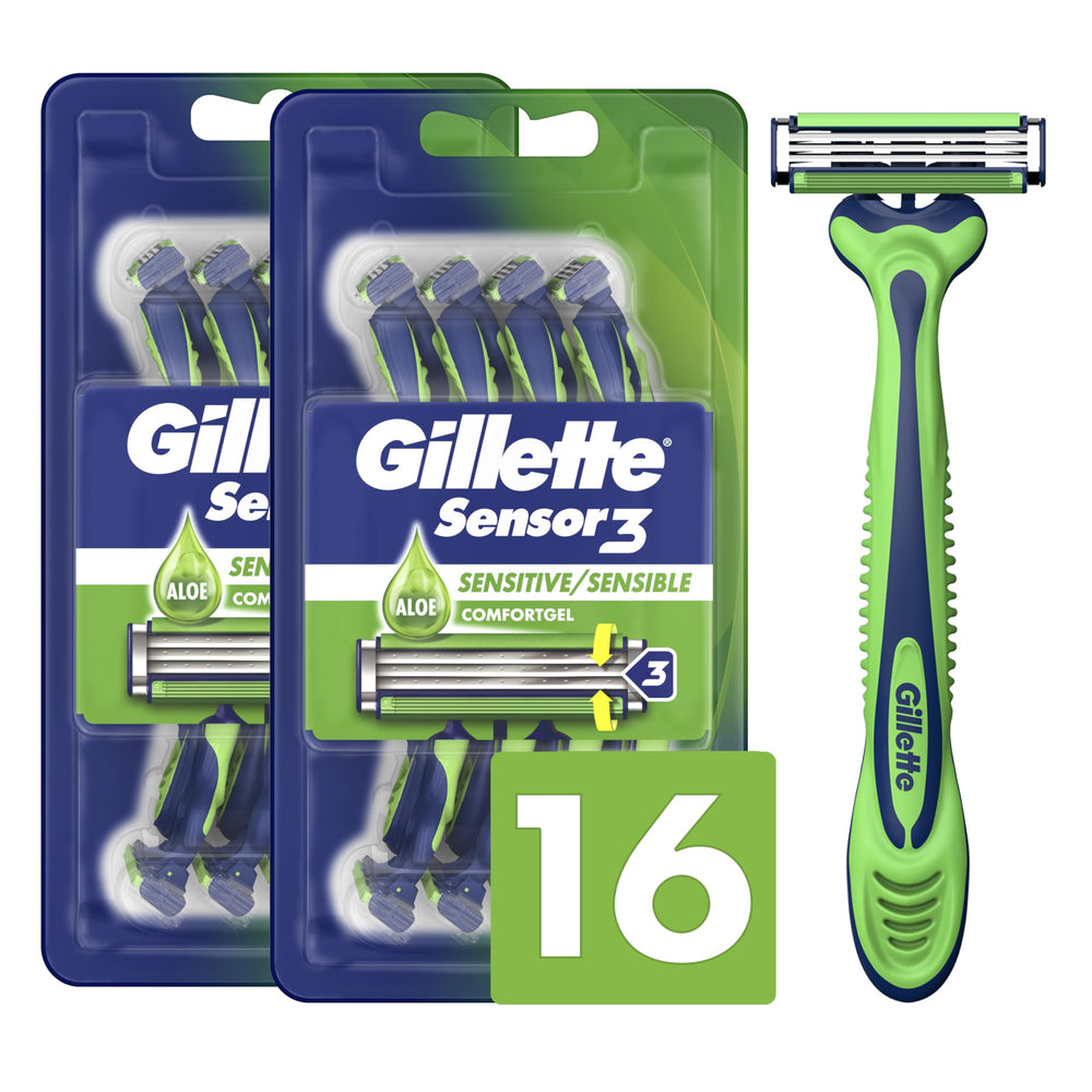 Gillette Sensor3 Sensitive Razor two-pack for smooth, long-lasting shaves.