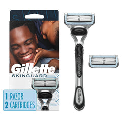 Gillette SkinGuard handle provides a comfortable grip for precise shaving.