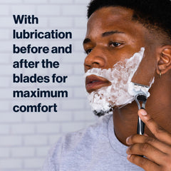 Gillette SkinGuard blade refill with lubrication before blades illustrating glide and comfort.