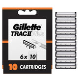 Gillette TRAC II Plus refill 10-pack shown for easy blade replacement.