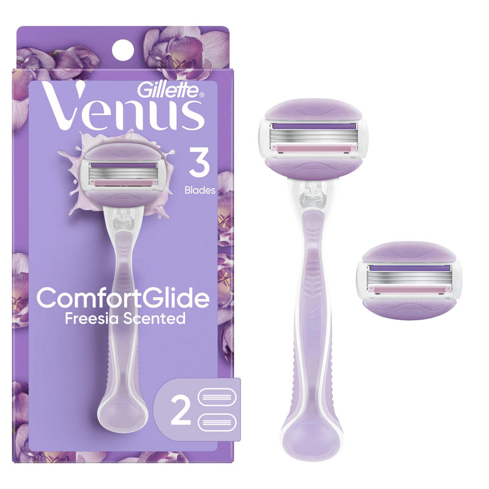 Gillette Venus ComfortGlide Freesia handle with non-slip grip for precise shaving.