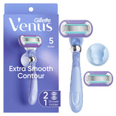 Gillette Venus Deluxe Smooth Swirl handle offers an ergonomic grip for comfortable shaving.