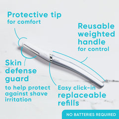 Gillette Venus dermaplaning close-up showing hair removal and exfoliation.