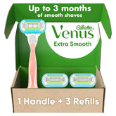 Gillette Venus Extra Smooth Pink Razor with ergonomic handle for a close, comfortable shave.