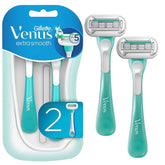 Gillette Venus Extra Smooth Sensitive razor close-up; two-count pack for gentle daily shaves.