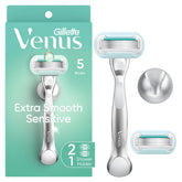 Gillette Venus Extra Smooth Sensitive razor with metal handle for precise control.