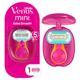 Gillette Venus Extra Smooth Travel Razor Kit with mini handle for on-the-go shaving and comfort