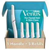 Gillette Venus facial razor handle with refill for reusable, precise dermaplaning at home.