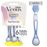 Gillette Venus razor with irritation-bar helps reduce shave irritation for pubic skin.