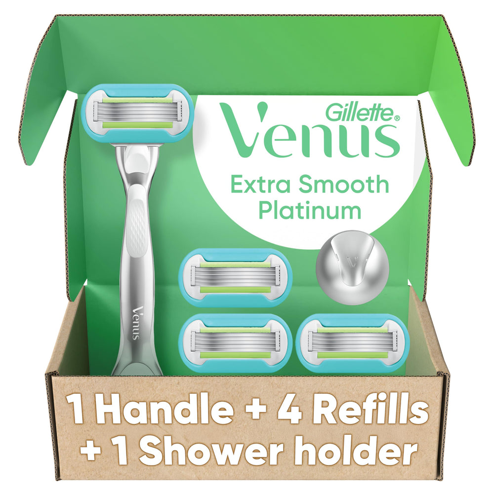Gillette Venus Platinum Extra Smooth metal handle with ergonomic grip for precise control.