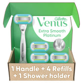 Gillette Venus Platinum Extra Smooth metal handle with ergonomic grip for precise control.