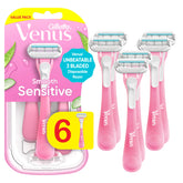 Gillette Venus Sensitive disposable razor pack front highlighting convenience for sensitive skin grooming.
