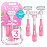 Gillette Venus Sensitive razor with 3 blades for a smooth glide on sensitive skin.