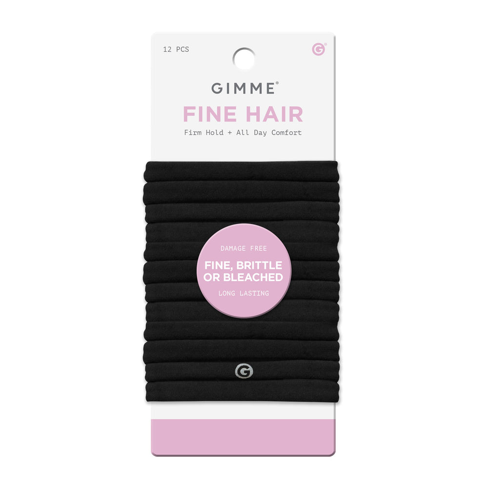 GIMME bandas elasticas para cabello fino en negro, paquete de 12, ajuste suave.