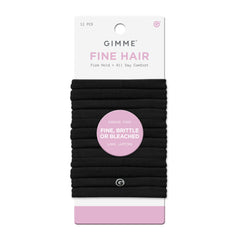 GIMME bandas elasticas para cabello fino en negro, paquete de 12, ajuste suave.