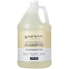 Ginger Lily Farms Club & Fitness fragrance-free shampoo bottle delivers fragrance-free moisture for all hair types.