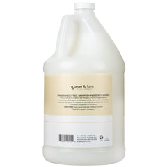 Ginger Lily Farms Club & Fitness Nourishing Body Wash label close-up highlights fragrance-free formula
