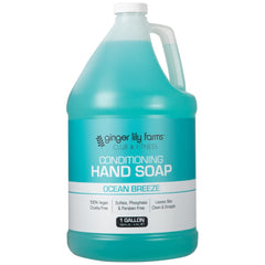 Ginger Lily Farms Ocean Breeze gallon refill demonstrates eco-friendly hand care.