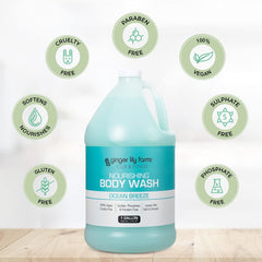 Ginger Lily Farms 1 gallon refill packaging for gym showers and locker rooms