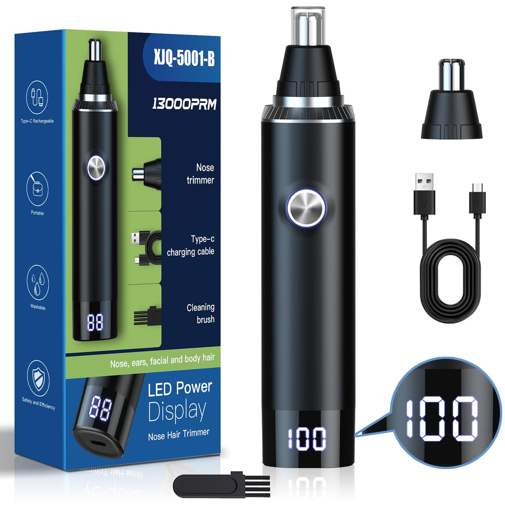 Ginity ear-nose-trimmer with LED display for precise on-the-go grooming.