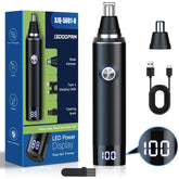 Ginity ear-nose-trimmer with LED display for precise on-the-go grooming.