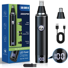 Ginity ear-nose-trimmer with LED display for precise on-the-go grooming.